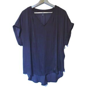 Simply Vera Wang Women's XXL 2XL Black Blouse Silky Short Sleeves V-Neck